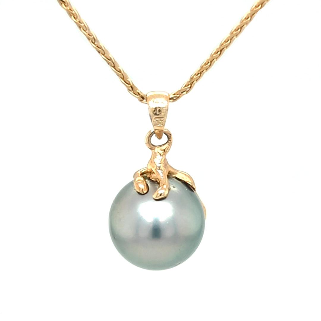 Steel Tahitian Pearl Coral Inspired 14kt Yellow Gold Pendant - The Rutile Ltd