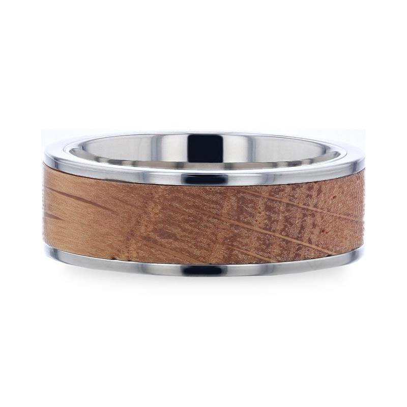 STILL - Whiskey Barrel Inlaid Titanium Men's Wedding Band With Flat Polished Edges Made From Genuine Whiskey Barrels Used By Jack Daniel's Distillery - 8mm - The Rutile Ltd