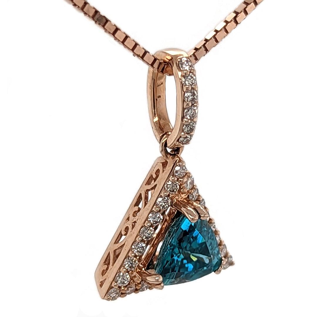 Stunning Blue Apatite Pendant in 14kt Rose Gold with 0.18ct Diamonds - The Rutile Ltd