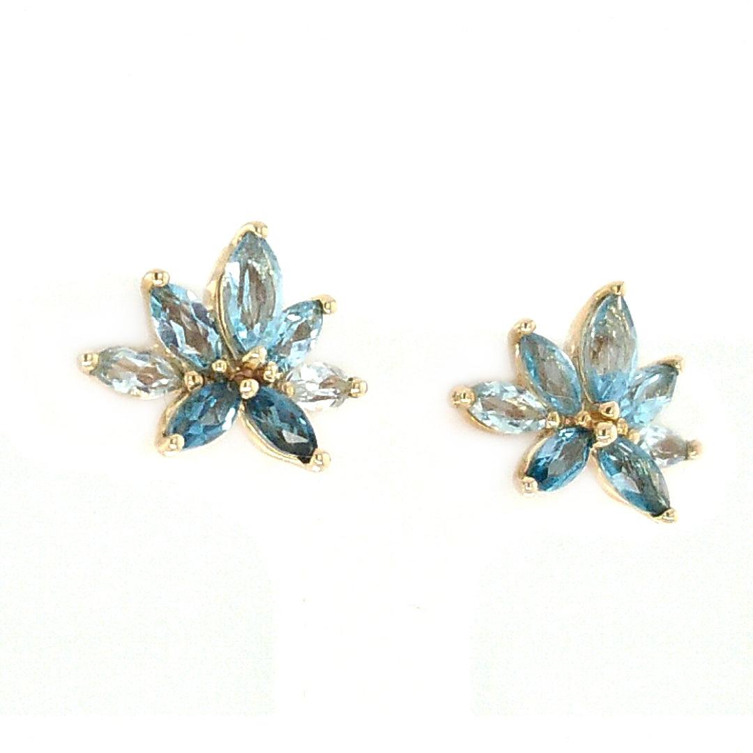 Swiss Blue, London Blue, and Sky Blue Topaz Waterlily Earrings in 10k Gold - The Rutile Ltd