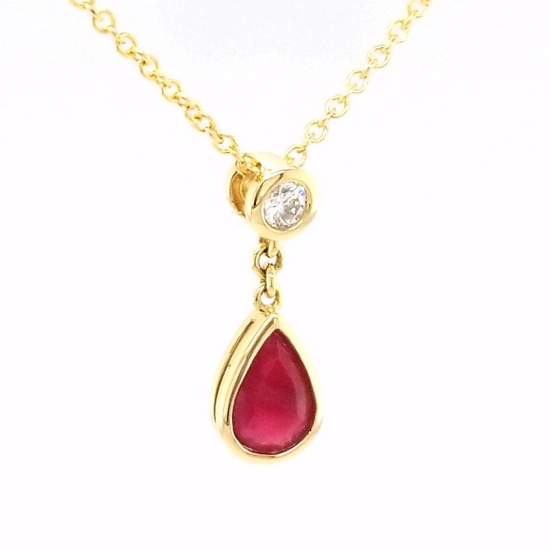 "The Bixby" - Bixbite and Diamond Pendant in 18kt Yellow Gold - The Rutile Ltd