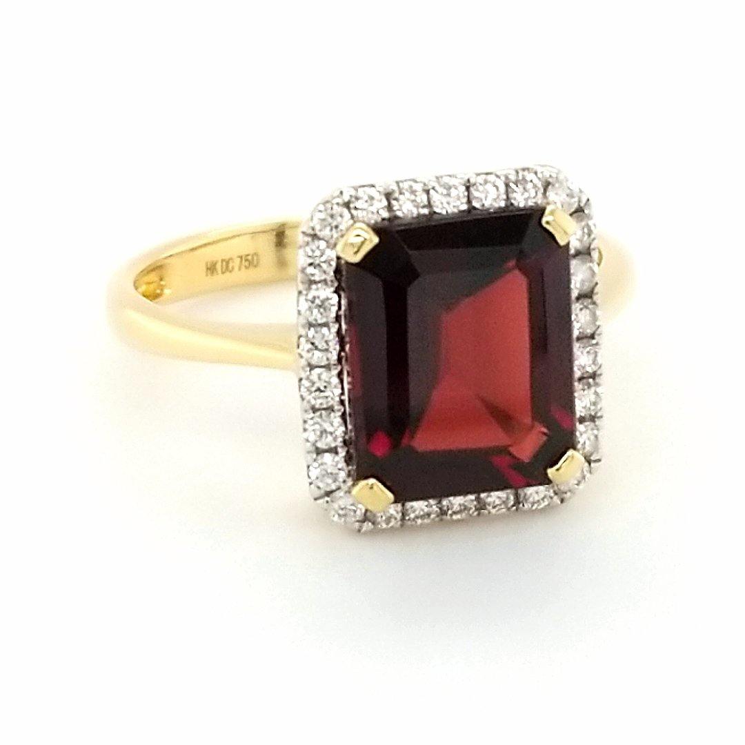 "The Carmine" Garnet and Diamond Ring in 18kt Yellow Gold - The Rutile Ltd