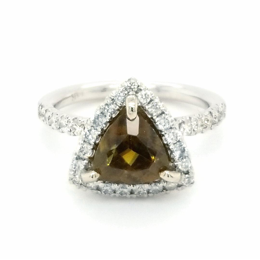 "The Charente" - Cognac Sphene and Diamond Ring in 14kt White Gold - The Rutile Ltd