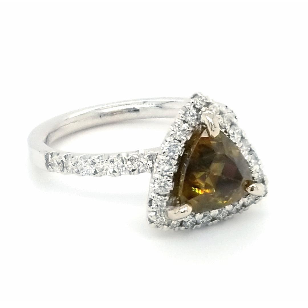"The Charente" - Cognac Sphene and Diamond Ring in 14kt White Gold - The Rutile Ltd