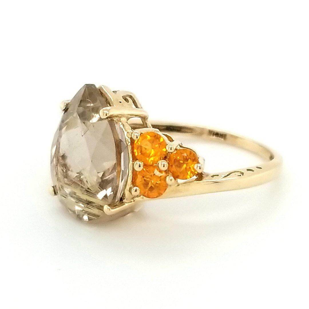 "The Declare" Rutilated Quartz and Spessartite Garnet Ring in 10kt Vintage Inspired Yellow Gold - The Rutile Ltd