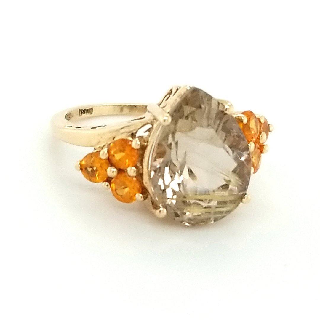 "The Declare" Rutilated Quartz and Spessartite Garnet Ring in 10kt Vintage Inspired Yellow Gold - The Rutile Ltd