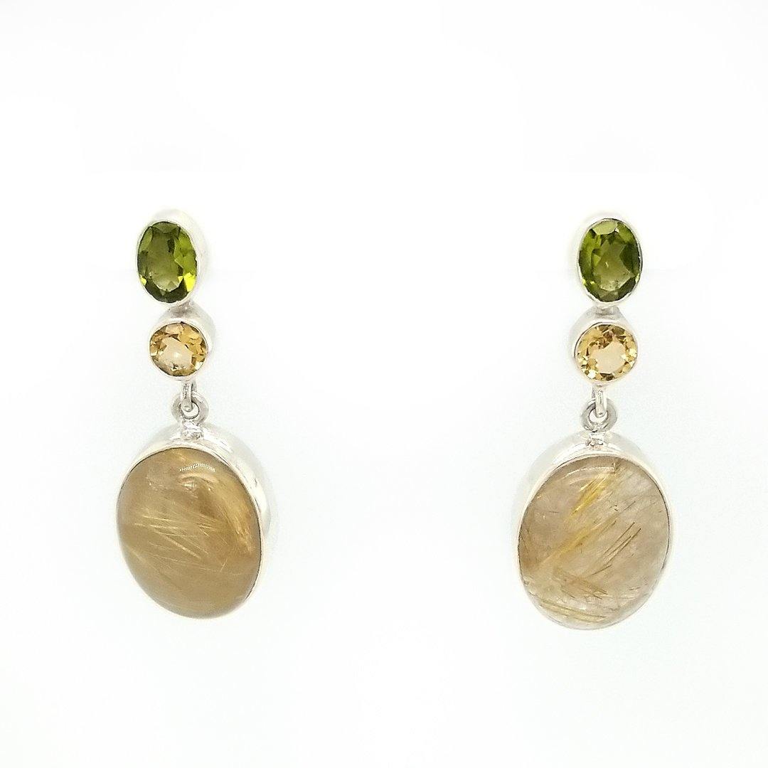 "The Dryad" Handmade Sterling Silver Peridot, Citrine, and Rutilated Quartz Post Earrings - The Rutile Ltd