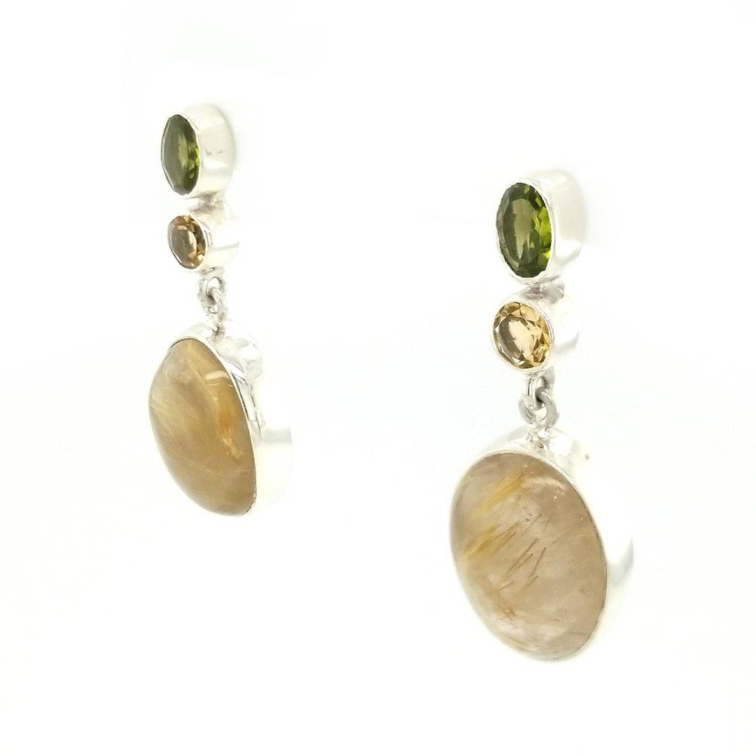 "The Dryad" Handmade Sterling Silver Peridot, Citrine, and Rutilated Quartz Post Earrings - The Rutile Ltd