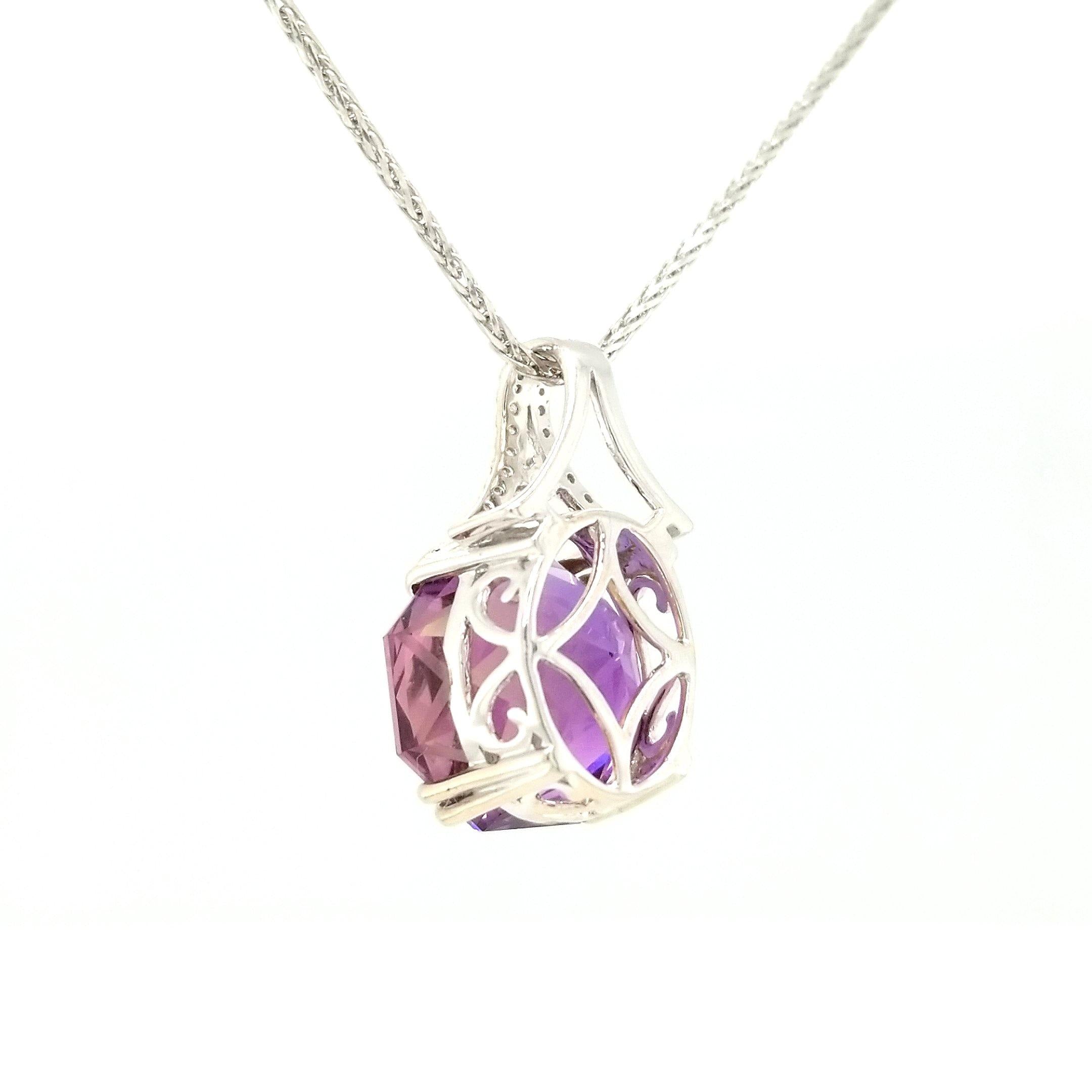 "The Duality" - Natural Precision Cut Ametrine & Diamond Pendant in 14kt White Gold - The Rutile Ltd