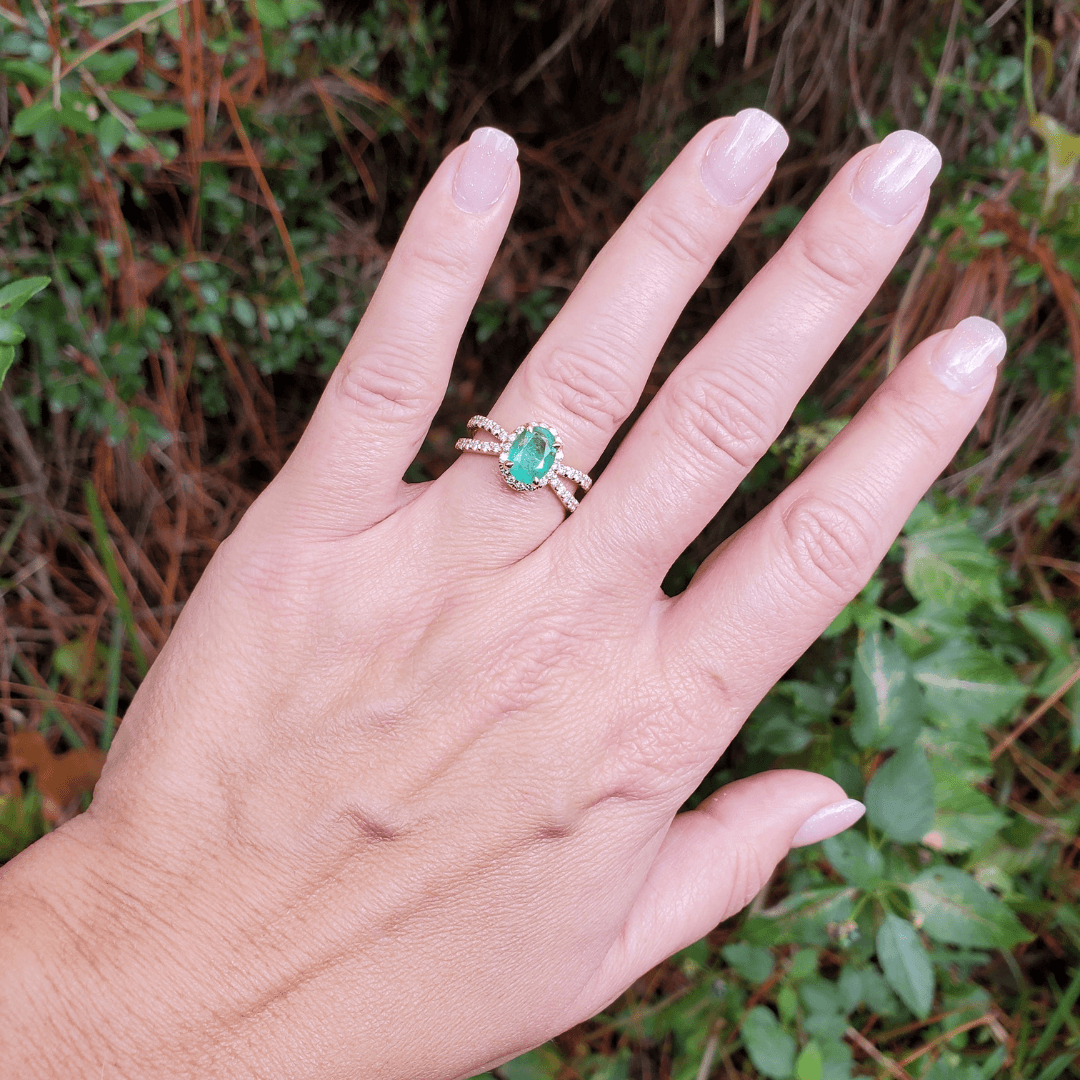"The Garden" - Zambian Emerald and Diamond Ring in 14kt Yellow Gold - The Rutile Ltd