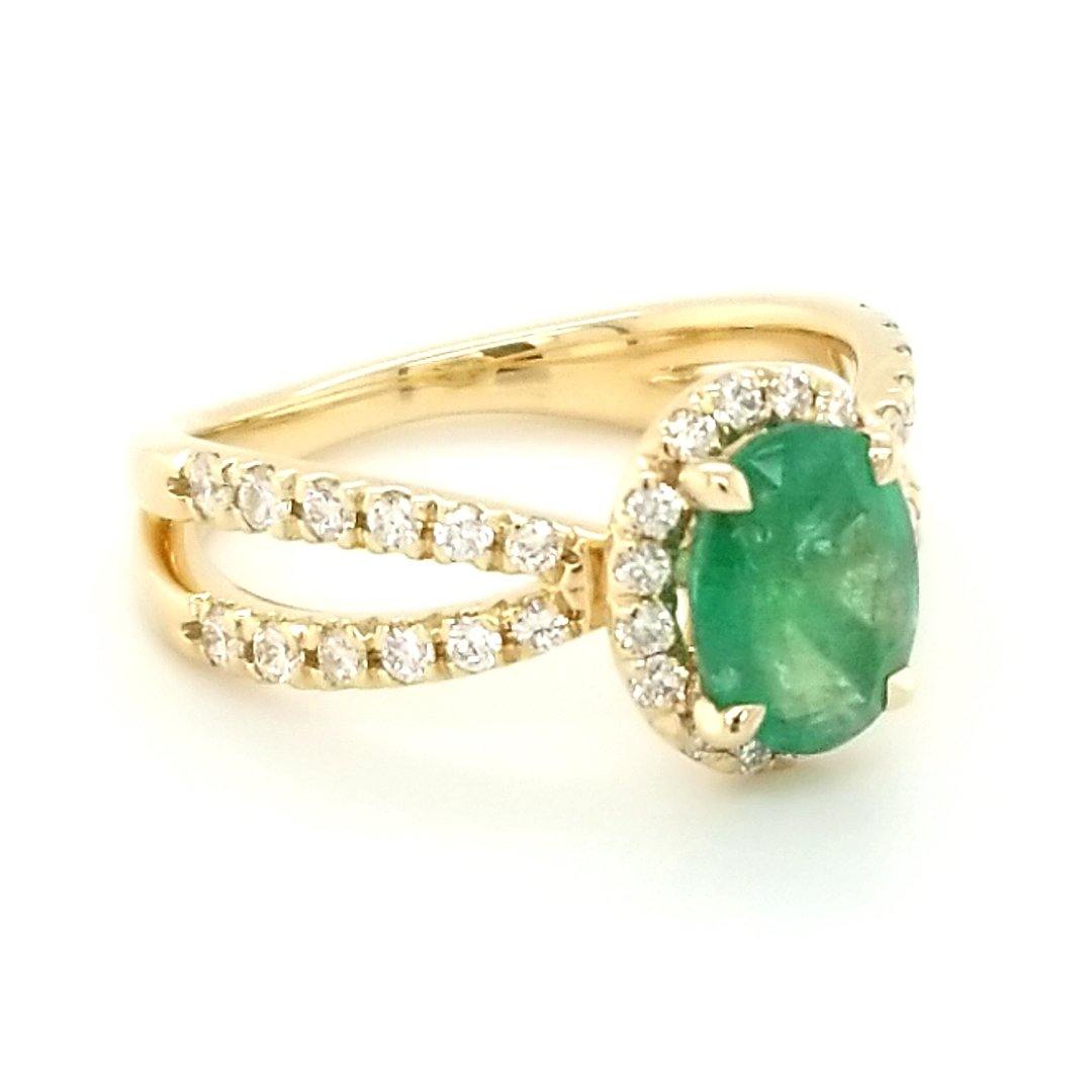 "The Garden" - Zambian Emerald and Diamond Ring in 14kt Yellow Gold - The Rutile Ltd