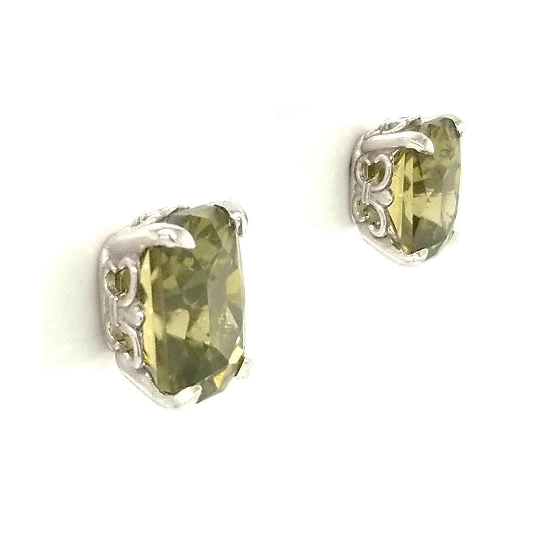 "The Golden" - Extremely Rare Golden-Green Master Cut Zircon Platinum Stud Earrings - The Rutile Ltd