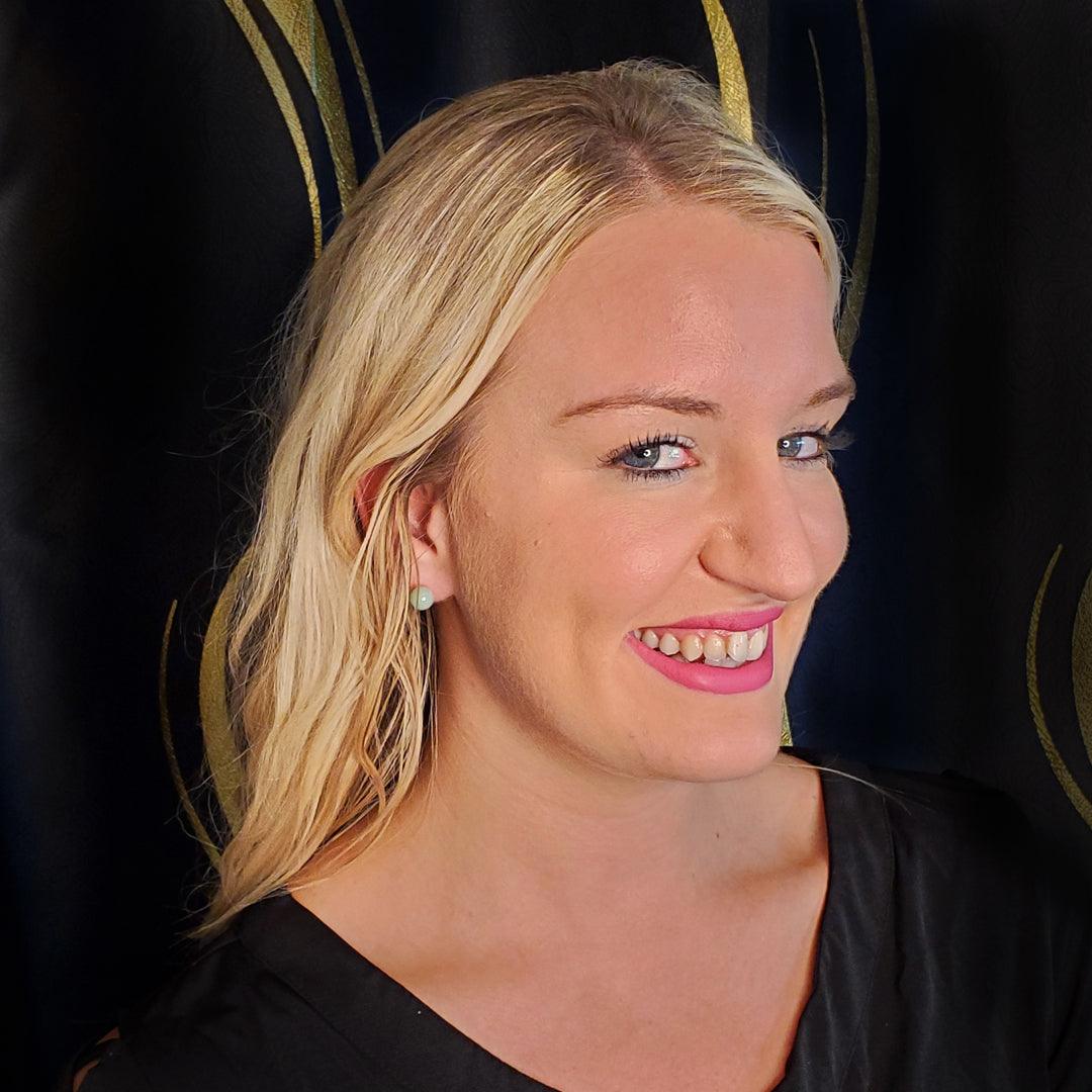 “The Harmony” - Green Jade Ball Stud Earrings in 14kt Yellow Gold by Mason-Kay - The Rutile Ltd