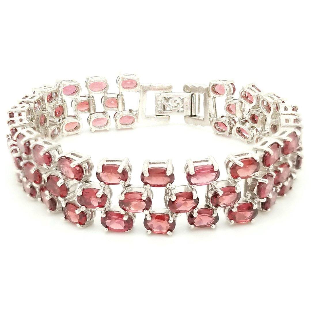"The Malbec" - Handmade Three Row Rhodolite Garnet Bracelet in Sterling Silver - The Rutile Ltd