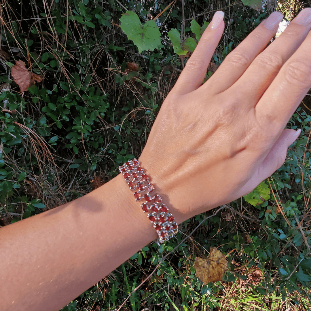 "The Malbec" - Handmade Three Row Rhodolite Garnet Bracelet in Sterling Silver - The Rutile Ltd