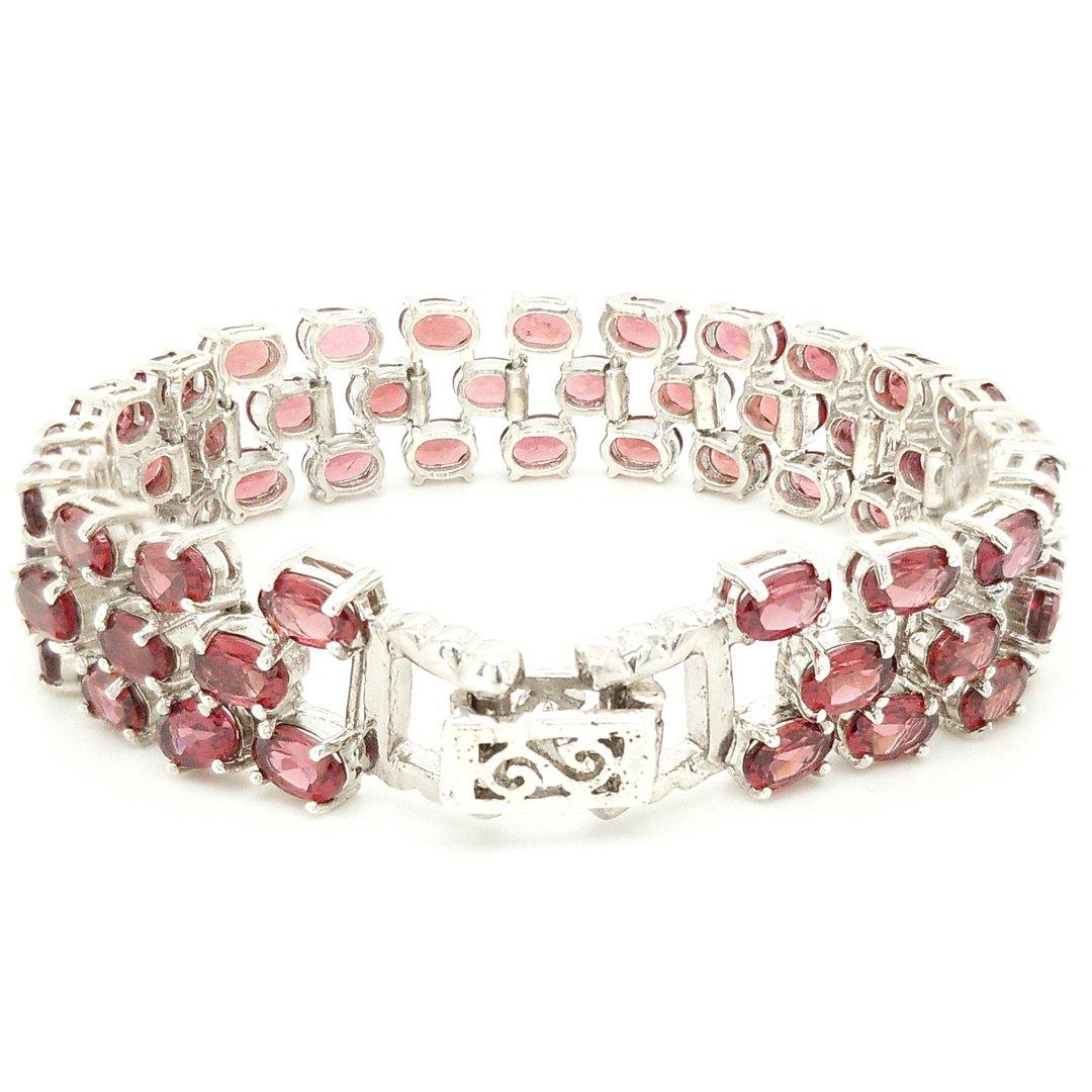 "The Malbec" - Handmade Three Row Rhodolite Garnet Bracelet in Sterling Silver - The Rutile Ltd