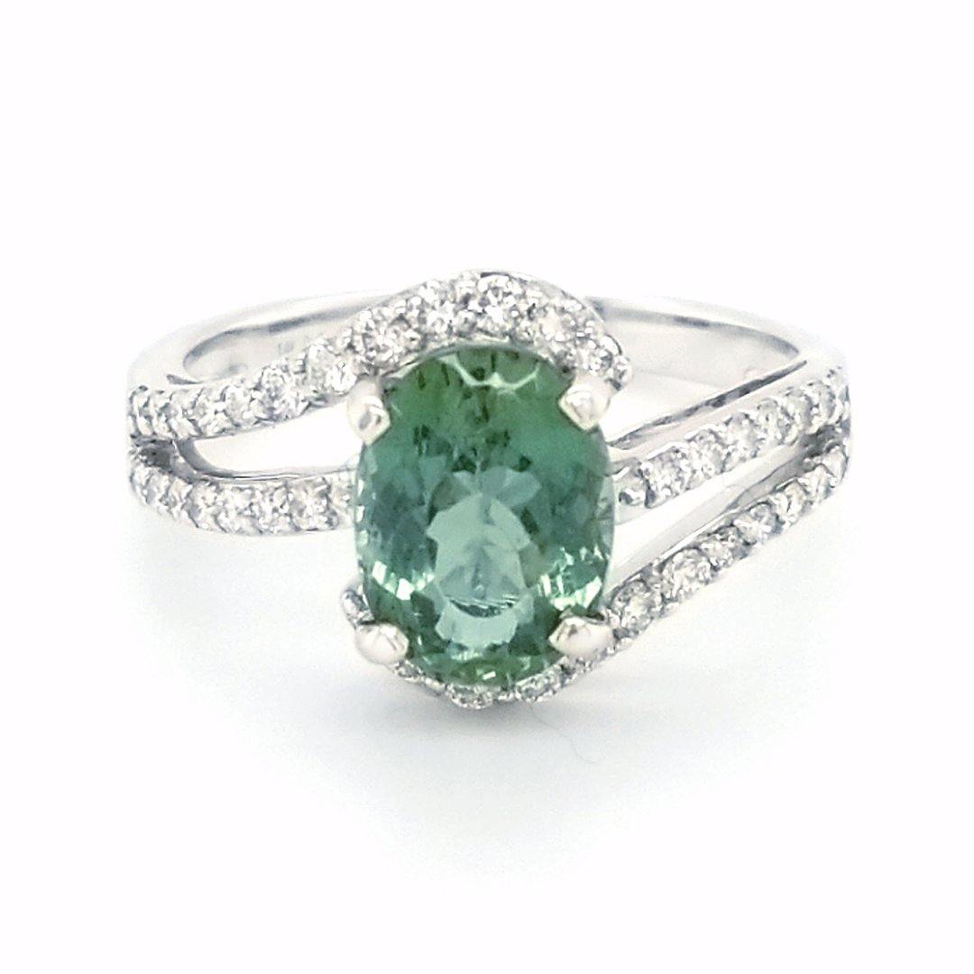 “The Mint” - Natural Green Apatite and Diamond Bypass Ring in 14kt White Gold - The Rutile Ltd