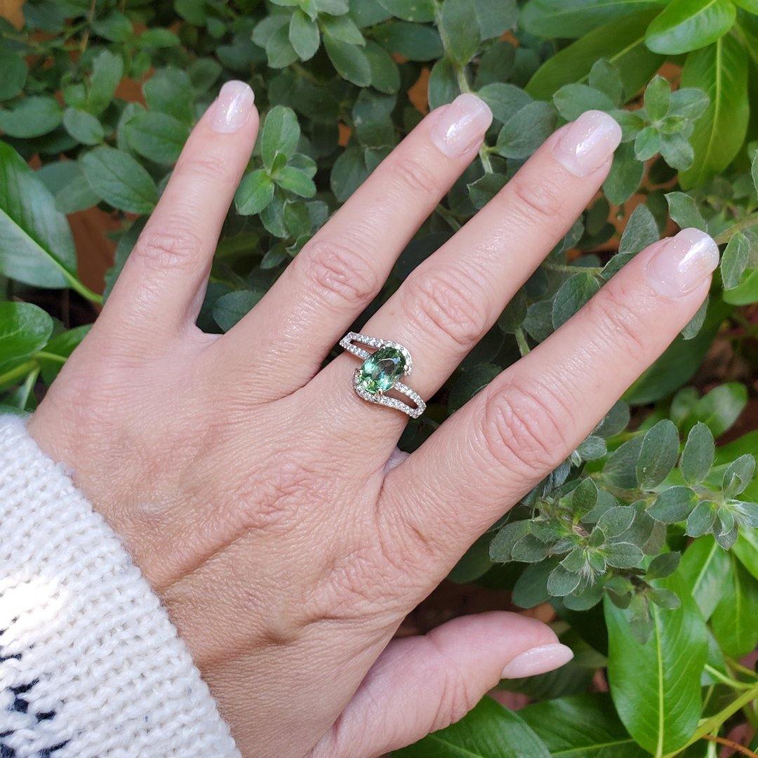 “The Mint” - Natural Green Apatite and Diamond Bypass Ring in 14kt White Gold - The Rutile Ltd
