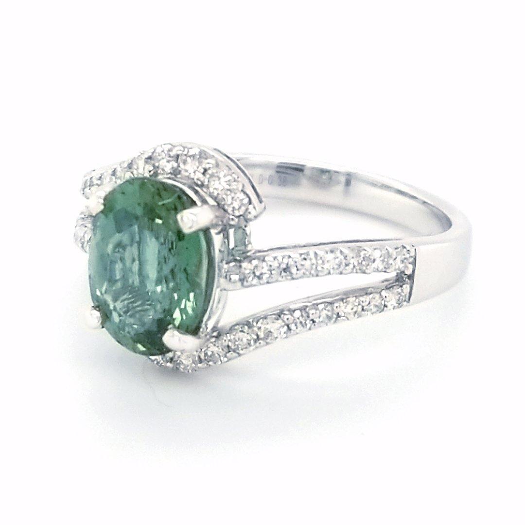 “The Mint” - Natural Green Apatite and Diamond Bypass Ring in 14kt White Gold - The Rutile Ltd