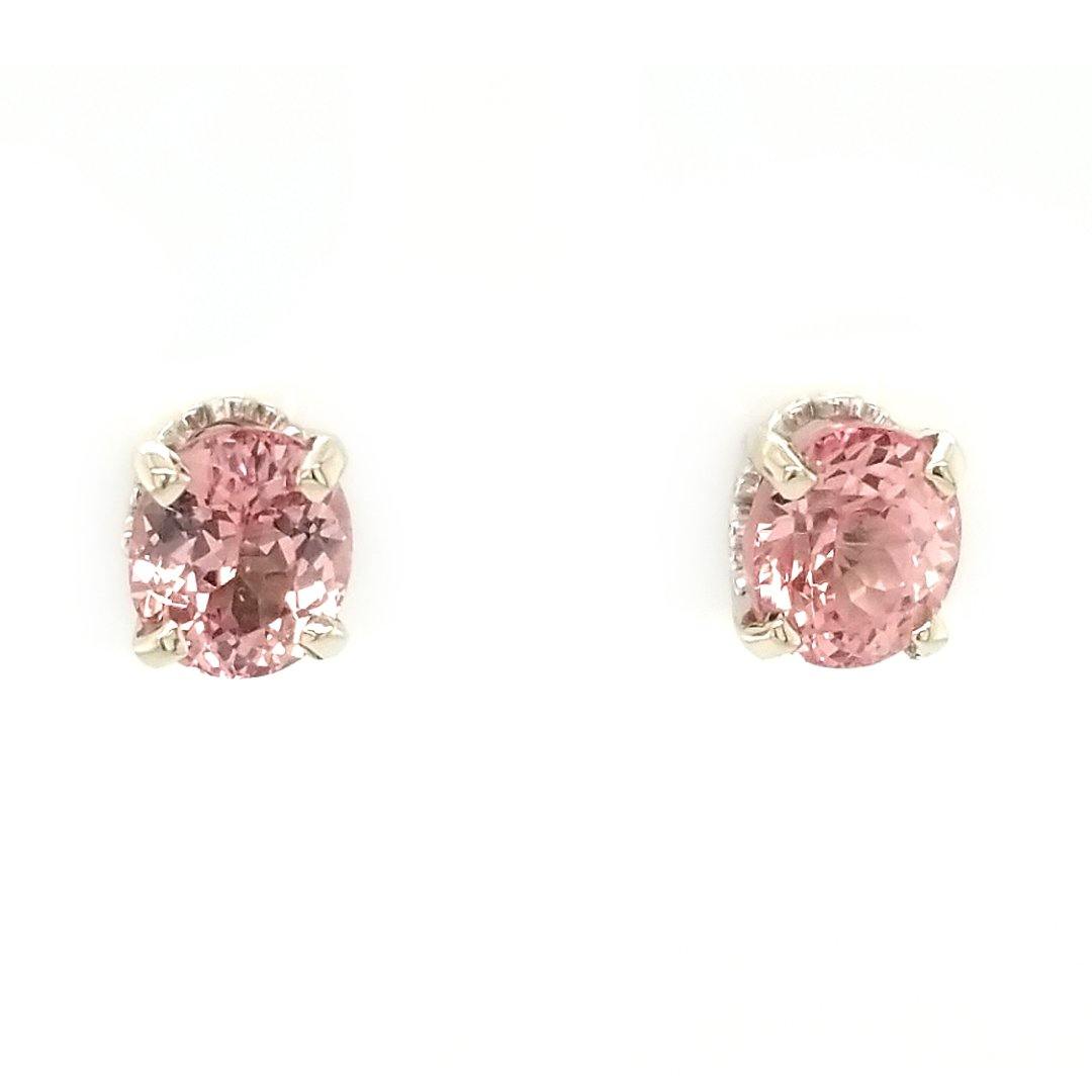 "The Petal" Peach Mahenge Garnet 14kt White Gold Stud Earrings by Mary van der Aa - The Rutile Ltd