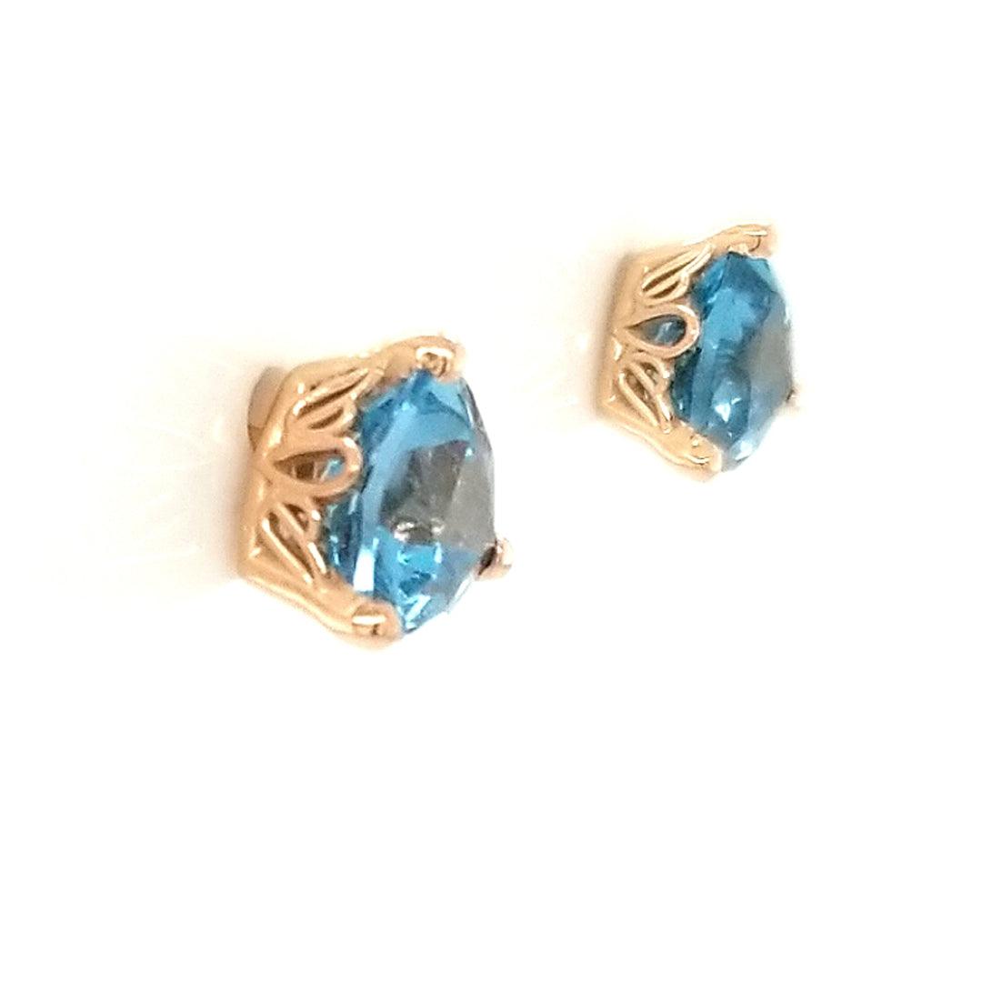 "The Slicker" - London Blue Topaz Stud Filigree Earrings in 14kt Rose Gold - The Rutile Ltd