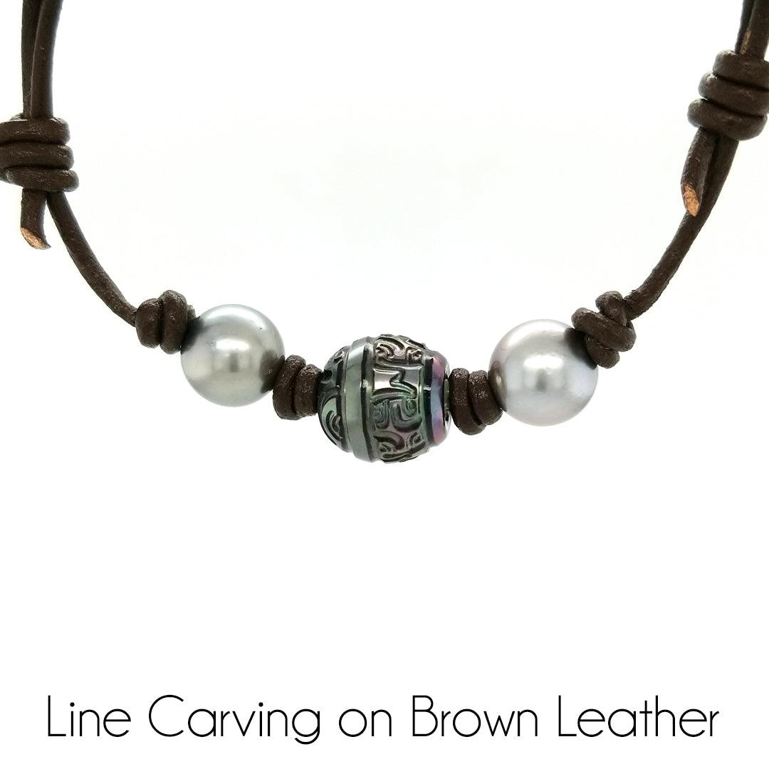 "The Surfer's Trilogy" - Handcarved Tahitian Pearl and Leather Necklace - The Rutile Ltd