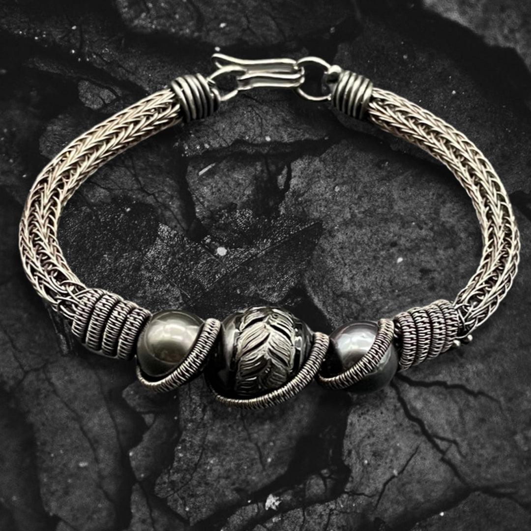 "The Viking" - Handcarved Tahitian Pearl Bracelet in Silver - The Rutile Ltd