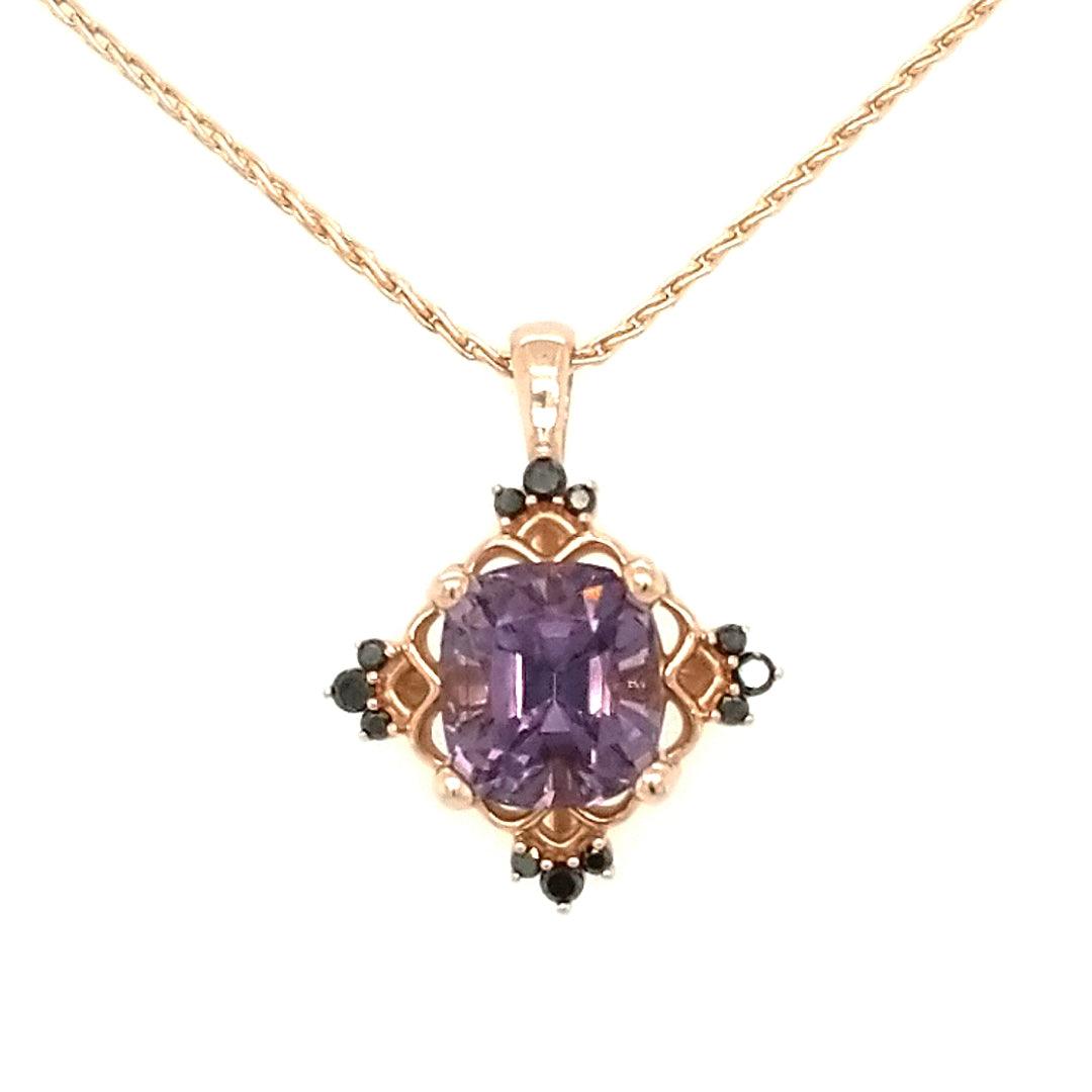 "The Villardin" - Purple Spinel and Black Diamond Pendant in 14kt Rose Gold - The Rutile Ltd