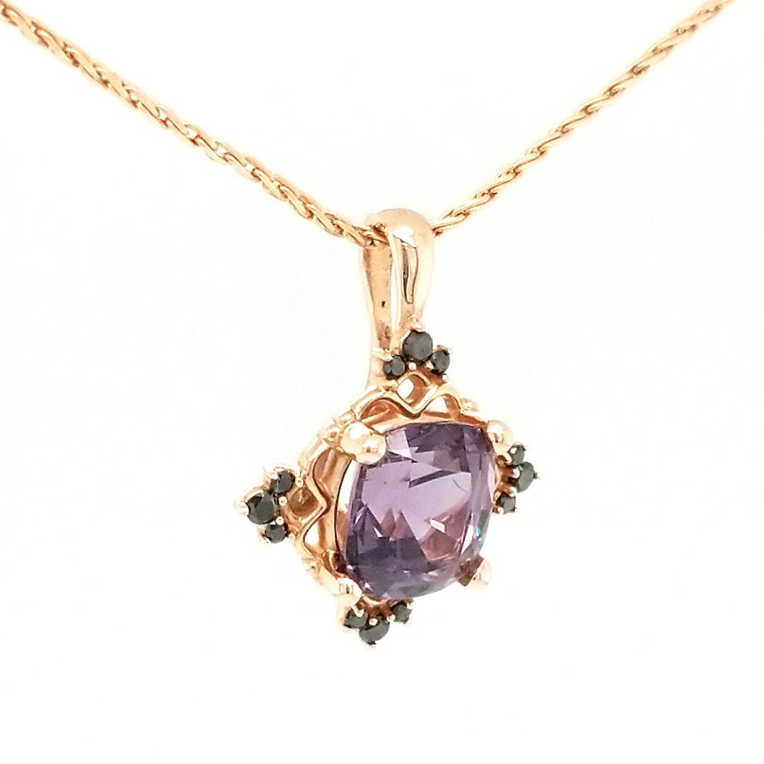 "The Villardin" - Purple Spinel and Black Diamond Pendant in 14kt Rose Gold - The Rutile Ltd