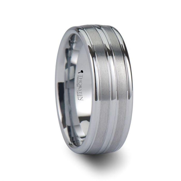VANCOUVER - White Tungsten Wedding Band with Triple Grooves - 8mm - The Rutile Ltd