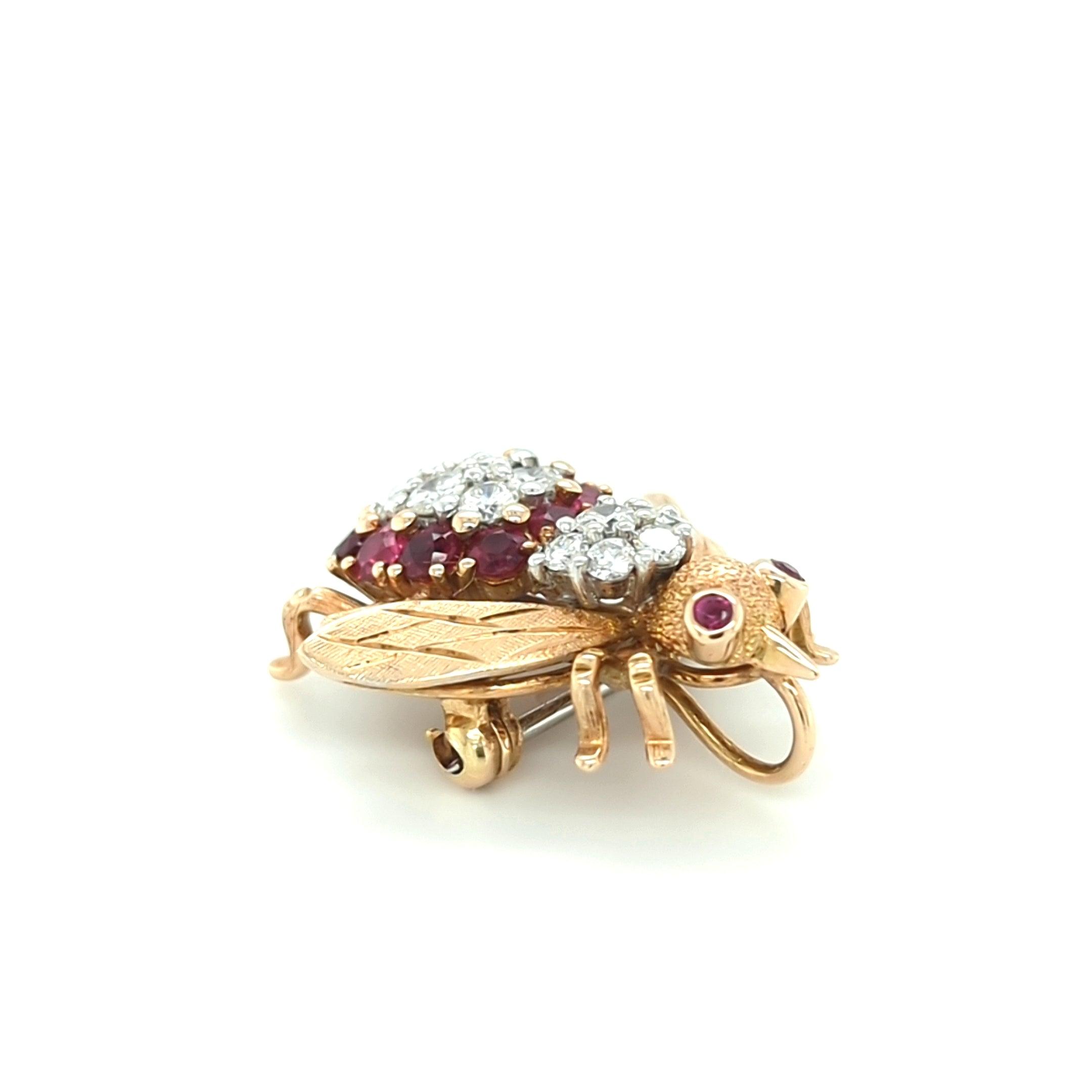 Vintage Ruby and Diamond Bee Brooch in 14kt Yellow Gold by Frank J. Golden - The Rutile Ltd