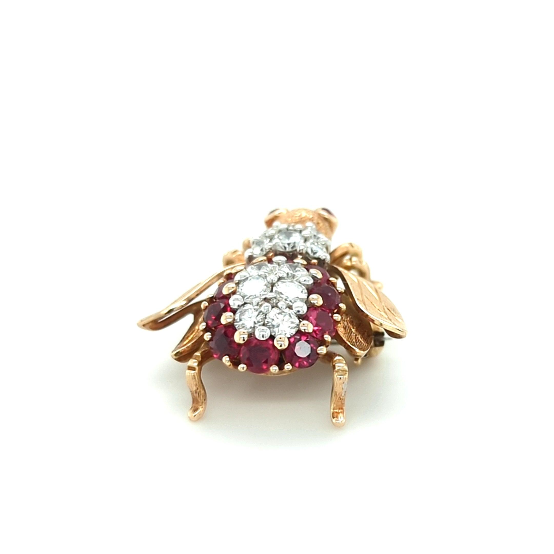 Vintage Ruby and Diamond Bee Brooch in 14kt Yellow Gold by Frank J. Golden - The Rutile Ltd