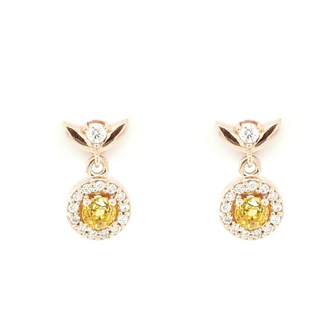 Yellow Sapphire and Diamond Vintage Inspired 14k Rose Gold Diamond Earrings - The Rutile Ltd