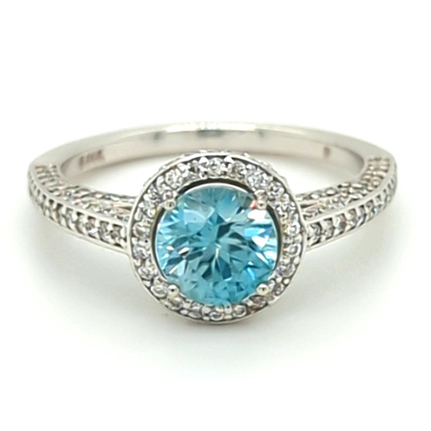 Blue Zircon and Diamond Ring 
