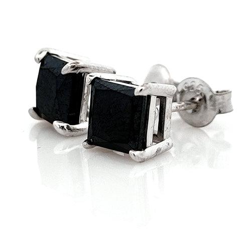 1.75ct Princess Cut Black Diamond Stud Earrings in Sterling Silver 5x5mm - The Rutile Ltd