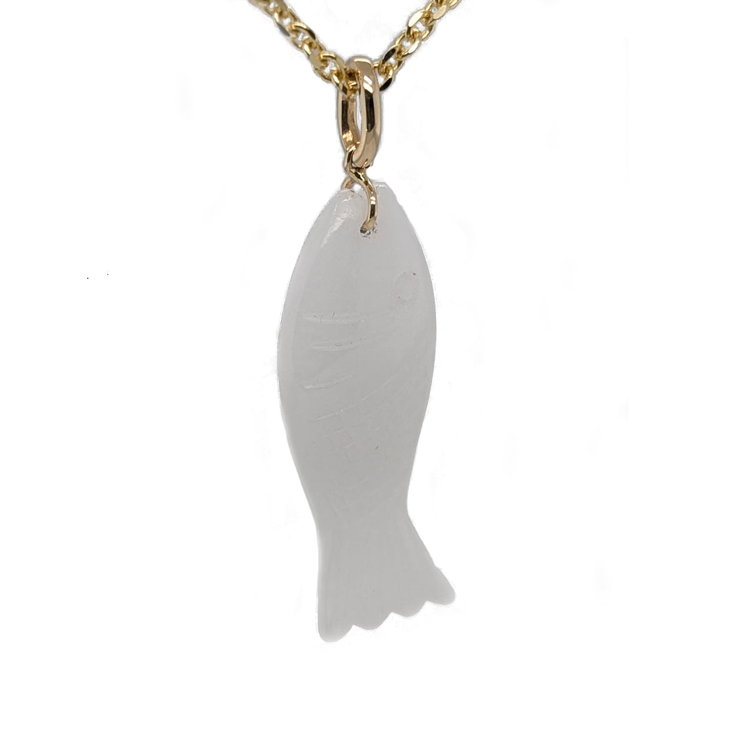 White Burmese Jadeite Fish in 14kt Yellow Gold by Mason Kay Jade