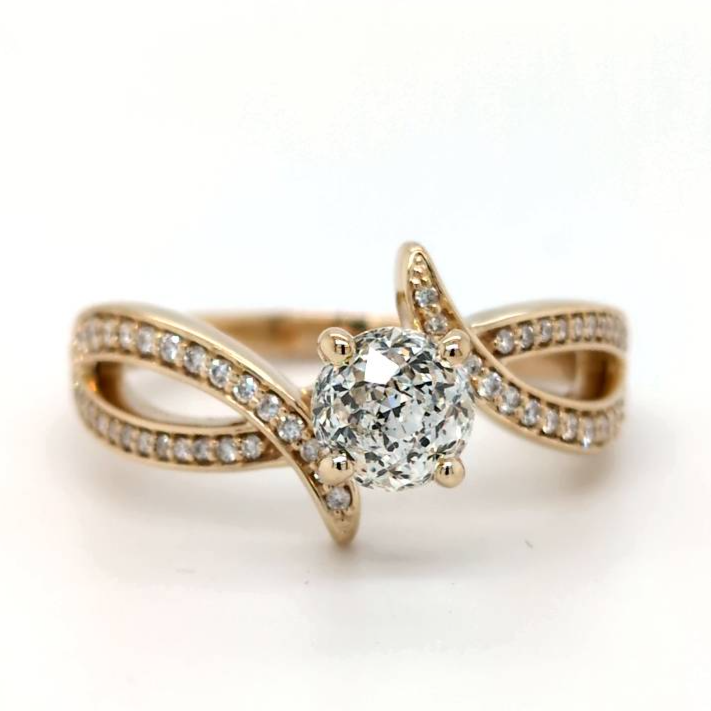 14K Yellow 5.8 mm Round 1/5 CTW Natural Diamond Ring Set with Client's Diamond