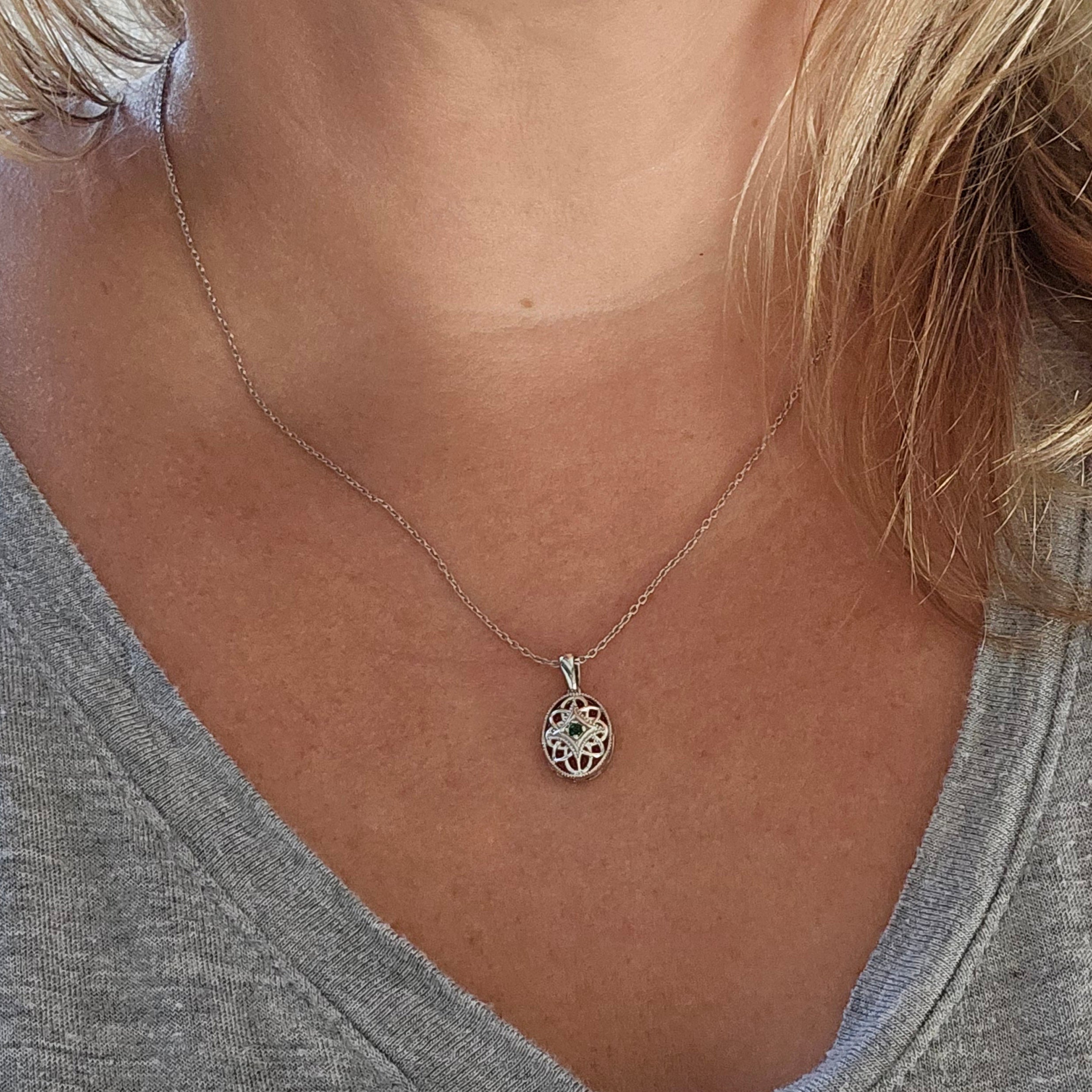 Vintage Inspired Natural Emerald Pendant in Sterling Silver