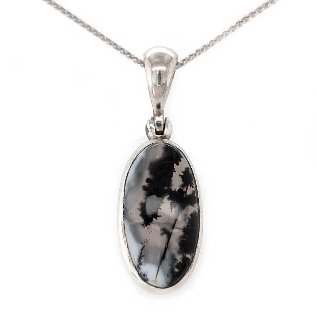 Dendritic Agate Sterling Silver Pendent with 22" Adjustable Chain