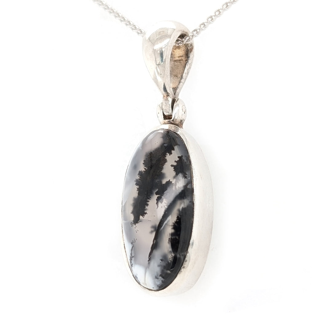 Dendritic Agate Sterling Silver Pendent with 22" Adjustable Chain