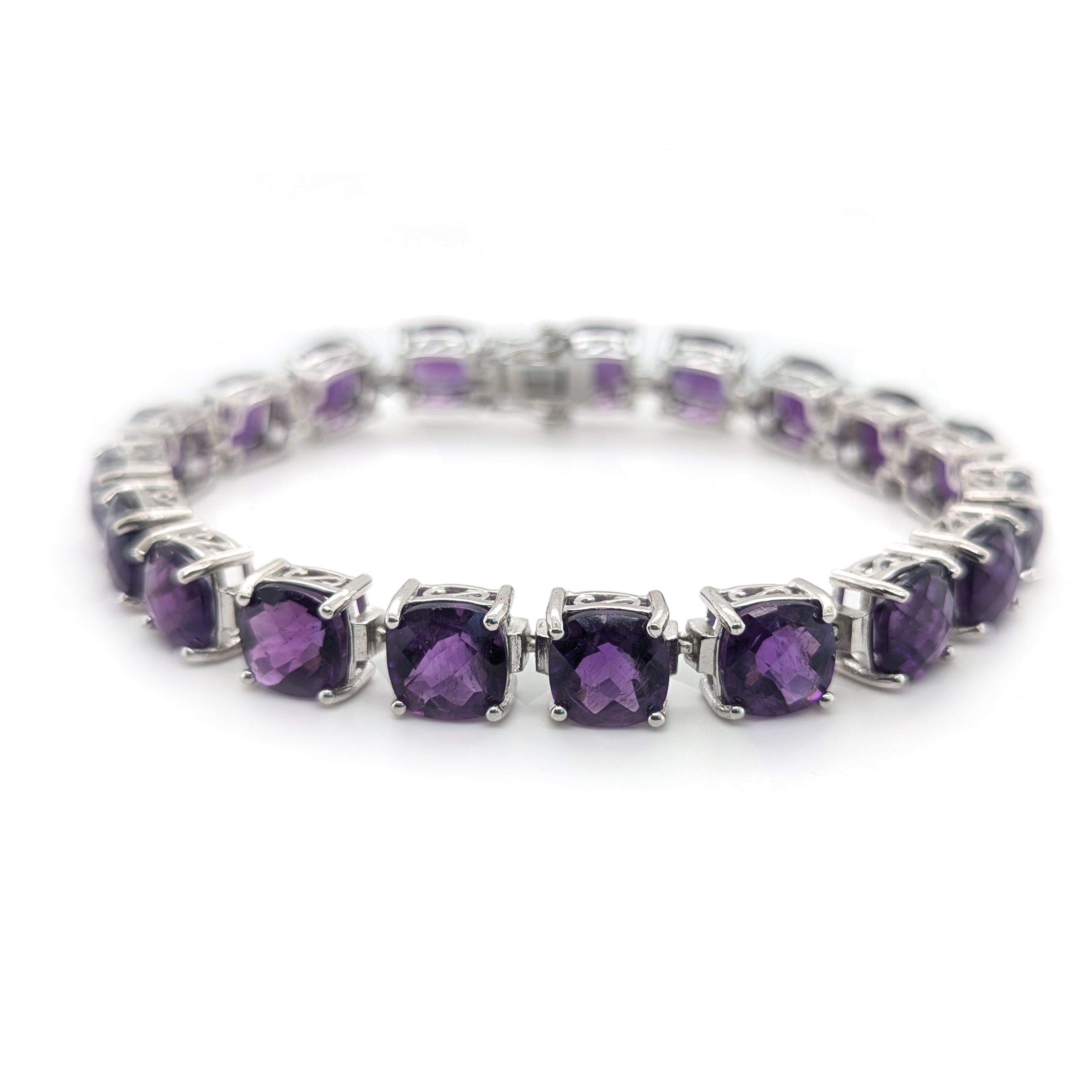 Checkerboard Amethyst Sterling Silver Bracelet
