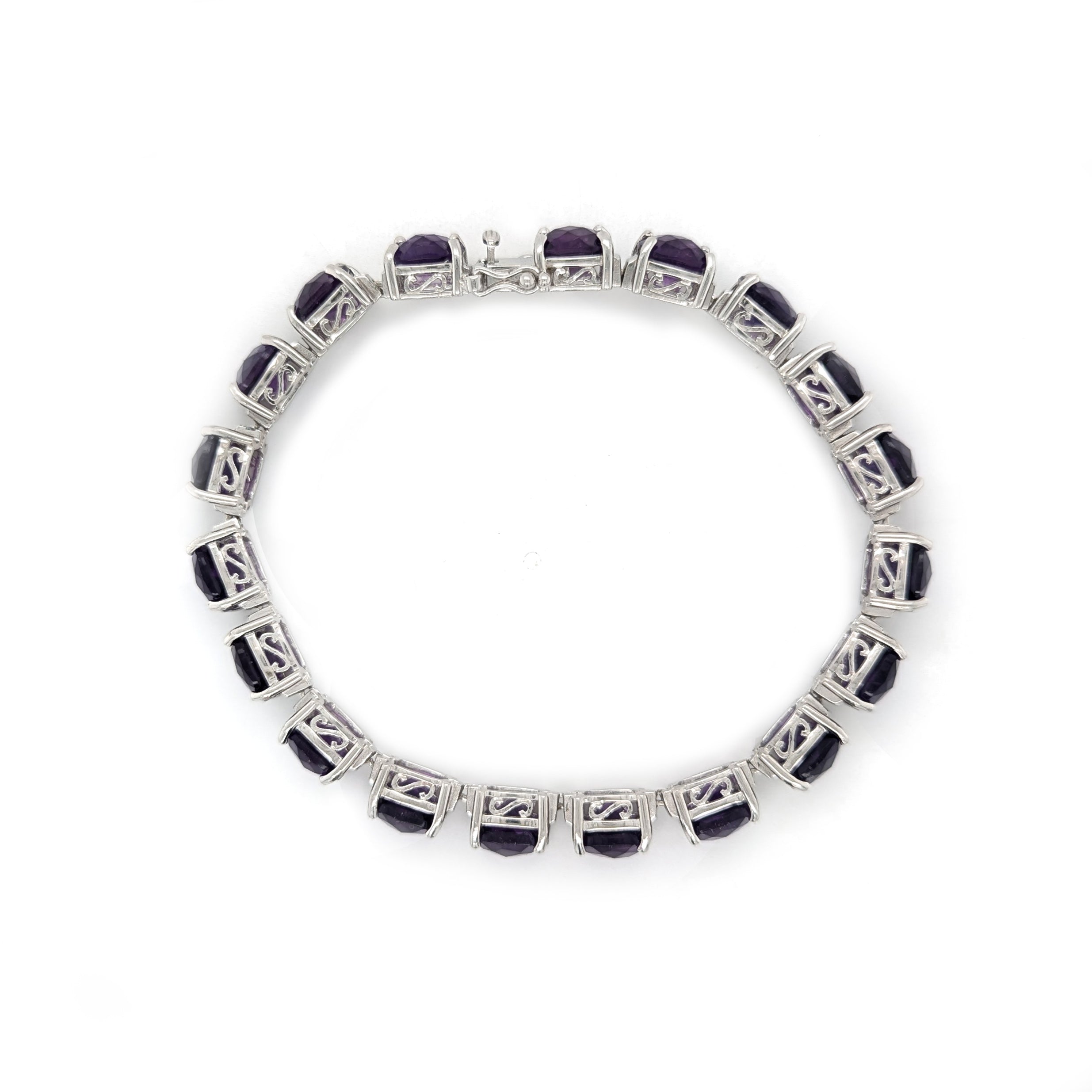 Checkerboard Amethyst Sterling Silver Bracelet
