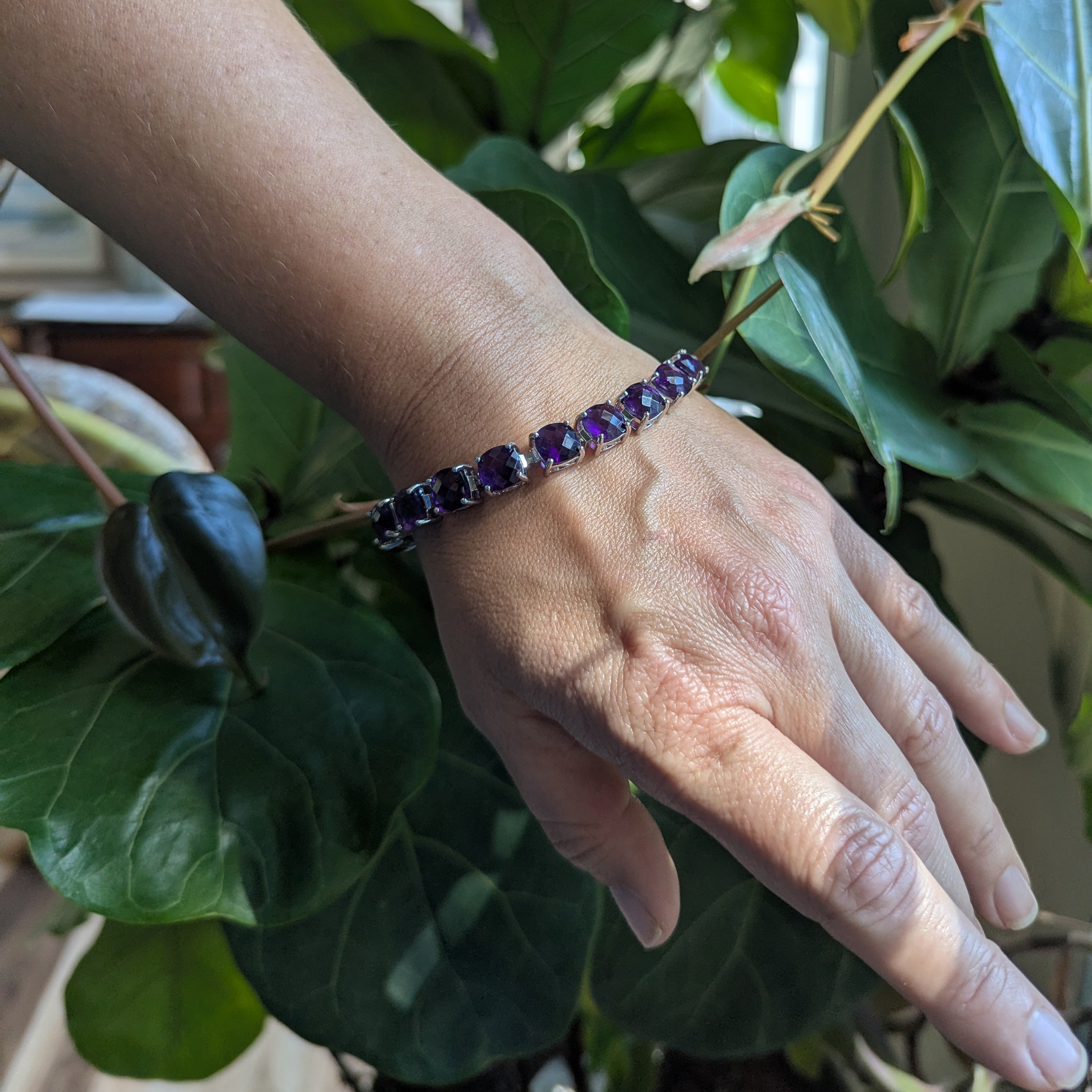 Checkerboard Amethyst Sterling Silver Bracelet