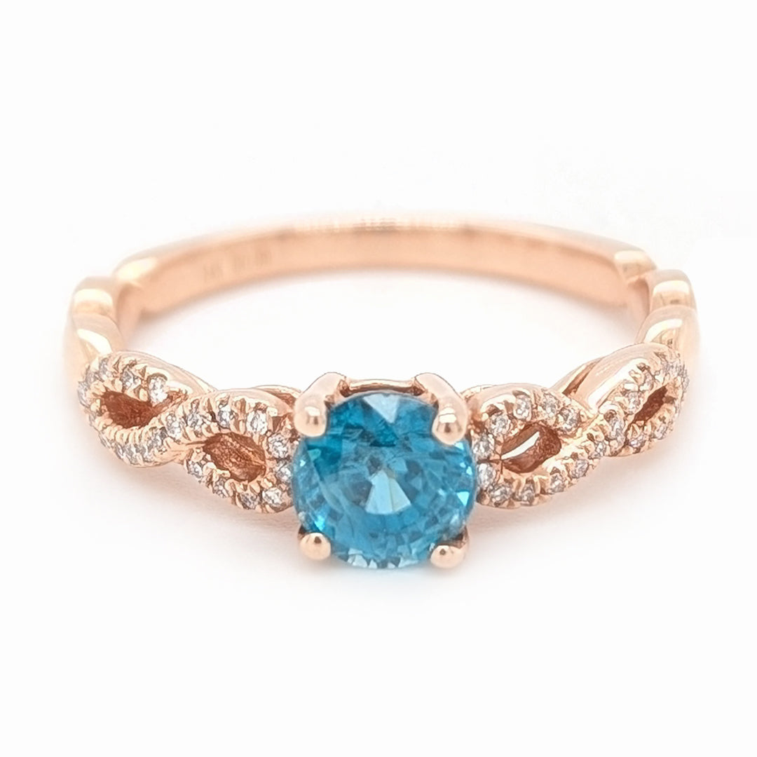 Blue Zircon and Diamond Infinity Ring in 14kt Rose Gold