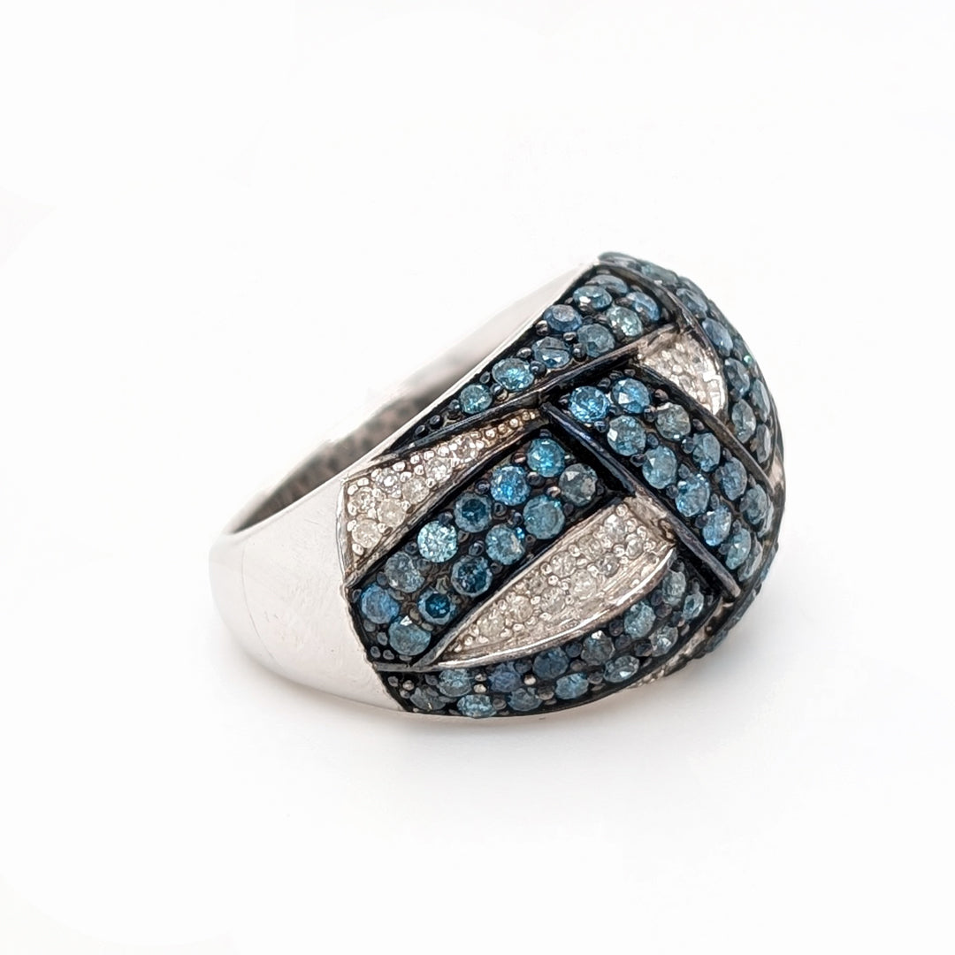 Blue and White Diamond Dome Ring in Sterling Silver