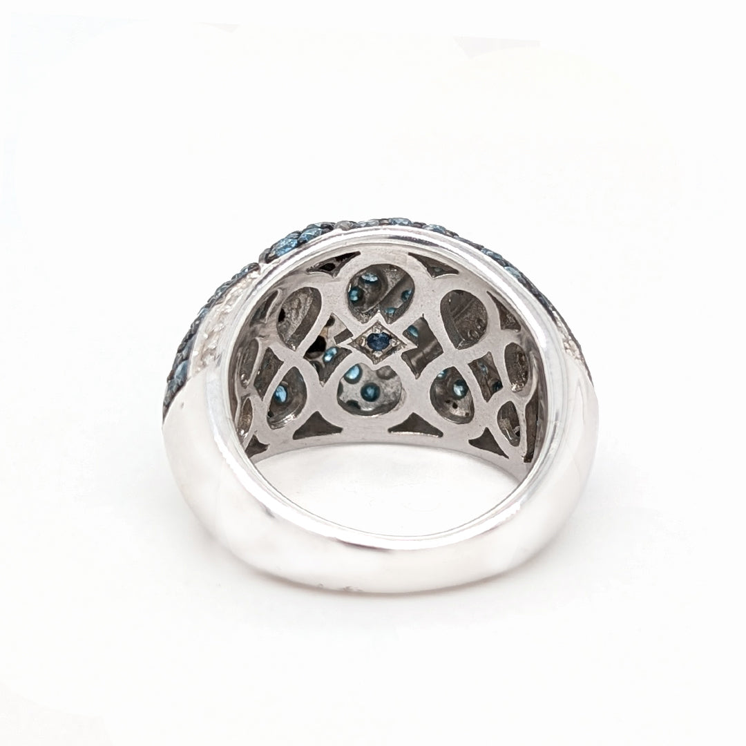 Blue and White Diamond Dome Ring in Sterling Silver