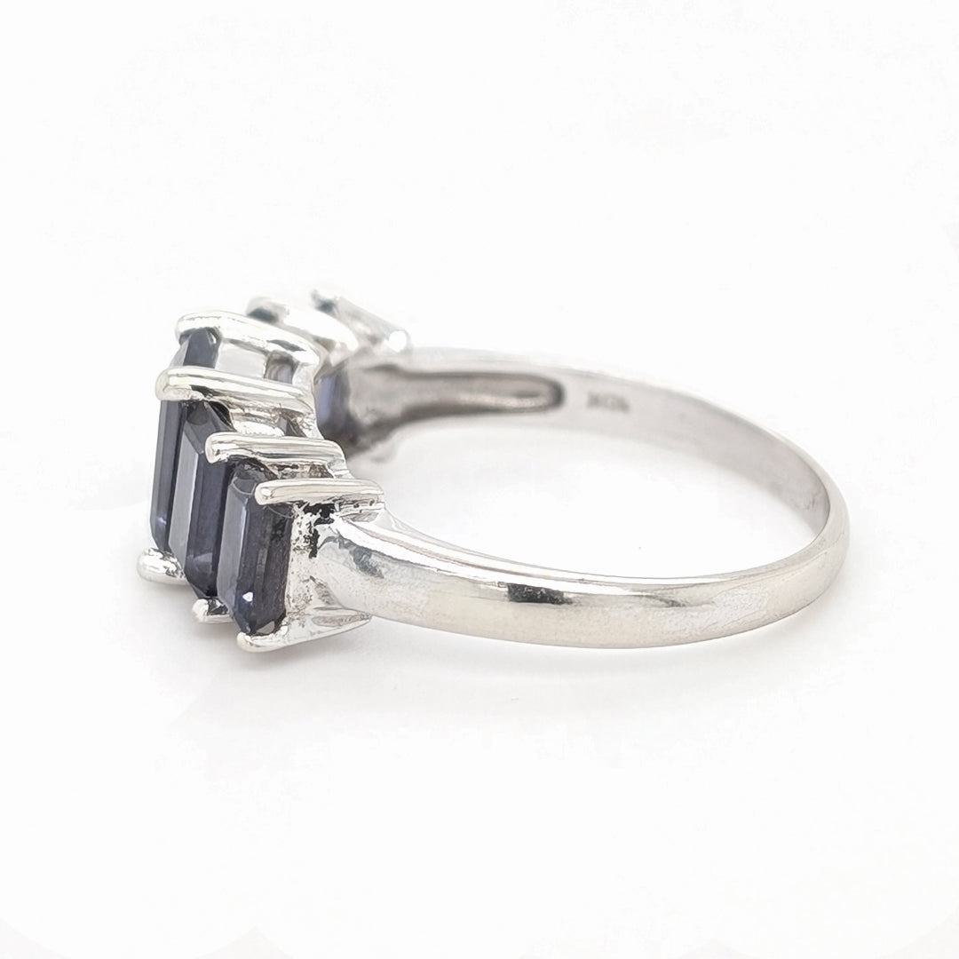 Iolite 5-Stone Emerald Cut Ring in 10t White Gold