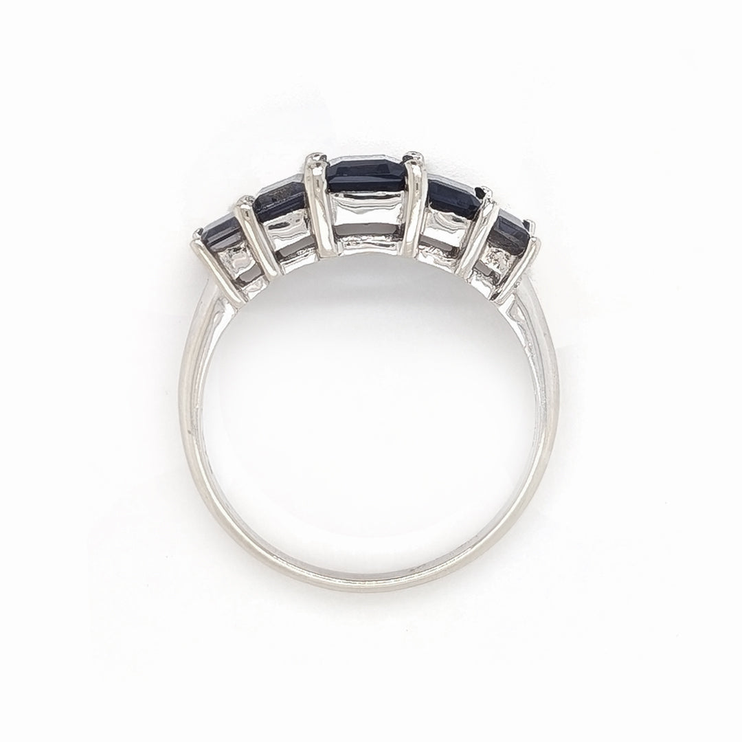 Iolite 5-Stone Emerald Cut Ring in 10t White Gold