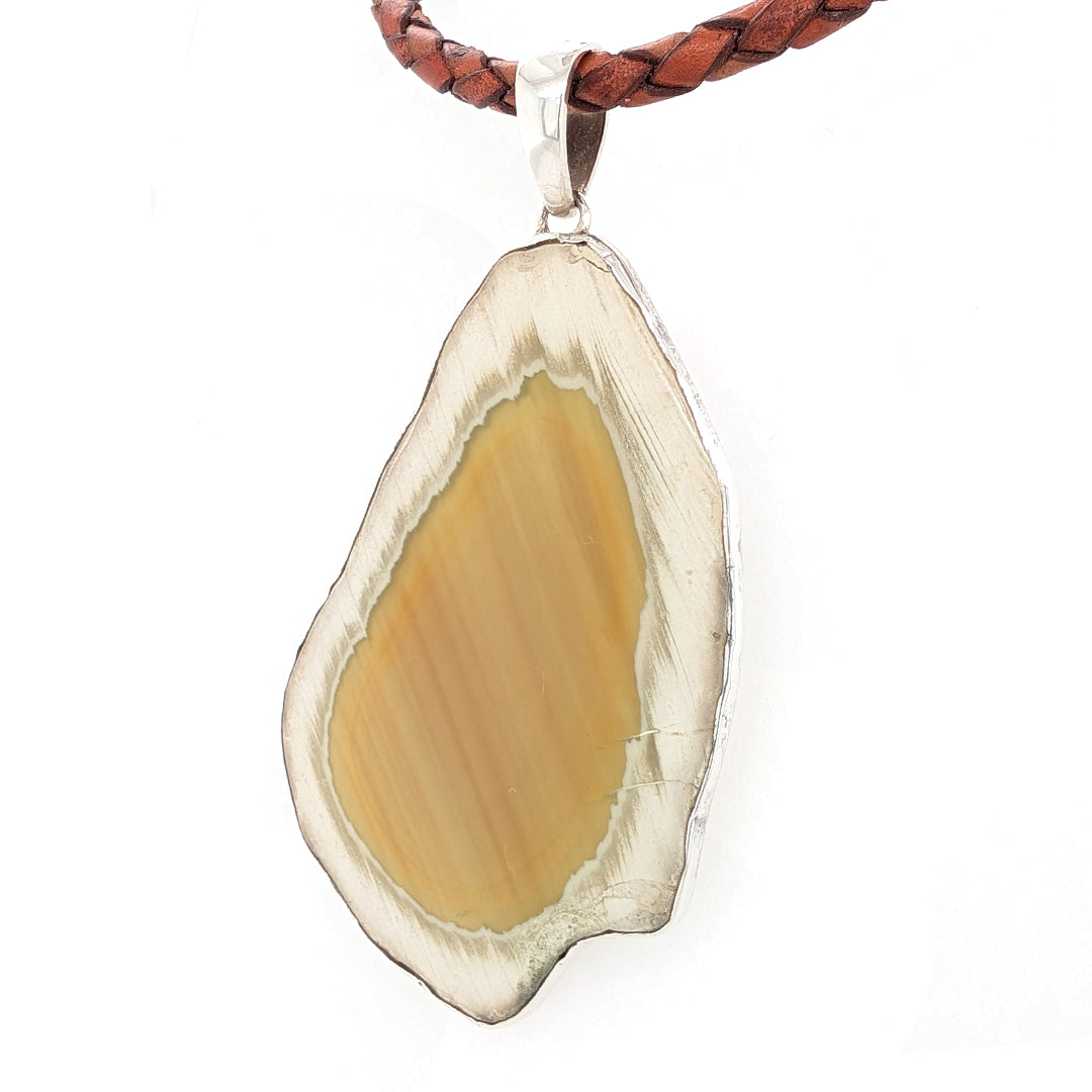 Imperial Jasper Pendant with 20" red leather cord in Sterling Silver