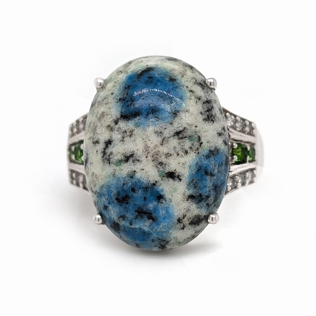 K2 Azurite, Chrome Diopside, and Diamond Ring in 14kt White Gold